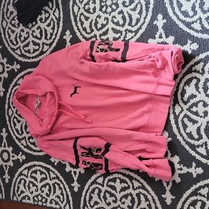 Pink cowl neck pullover sweatshirt